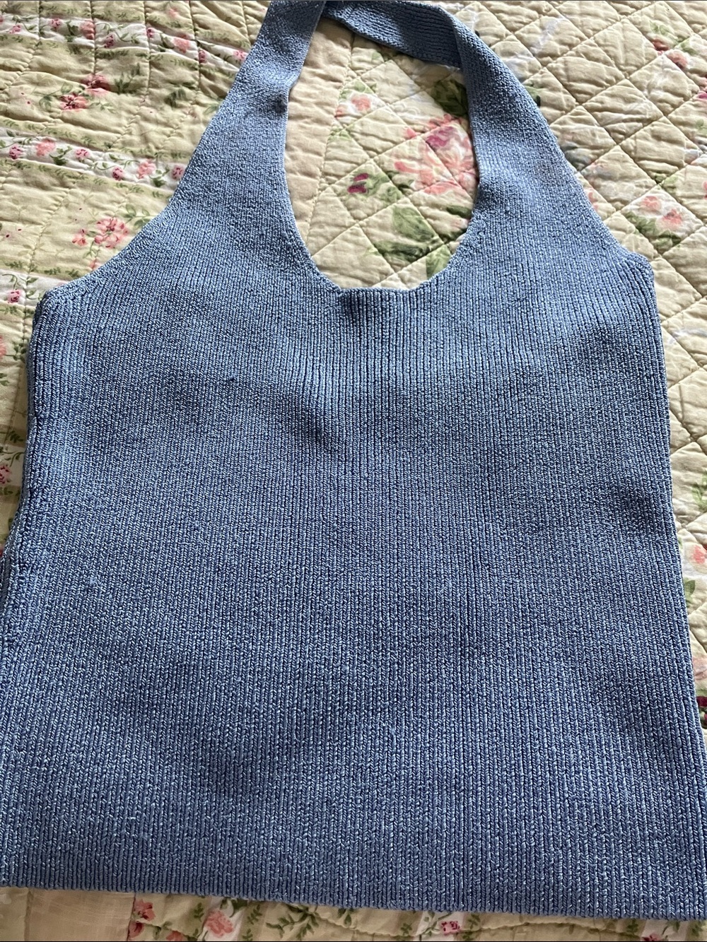 Vince Light Blue Knit Halter Tank Top